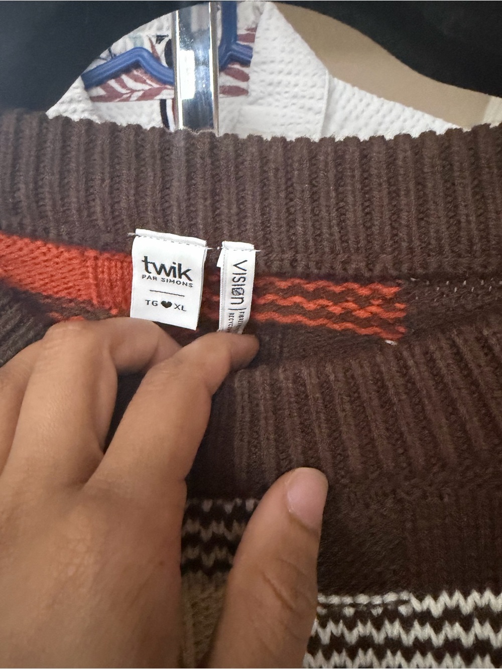 Simons Twik Brown, Orange & Cream Patchwork Knit Sweater - Picture 2 of 2